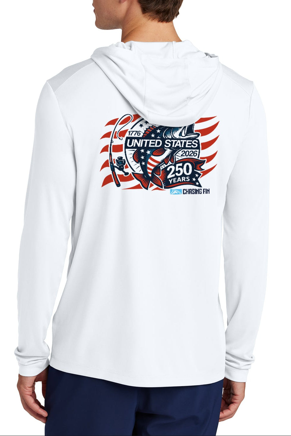 250th Anniversary Spinning Rod Performance Hoodie White - Chasing Fin Limited Edition America's