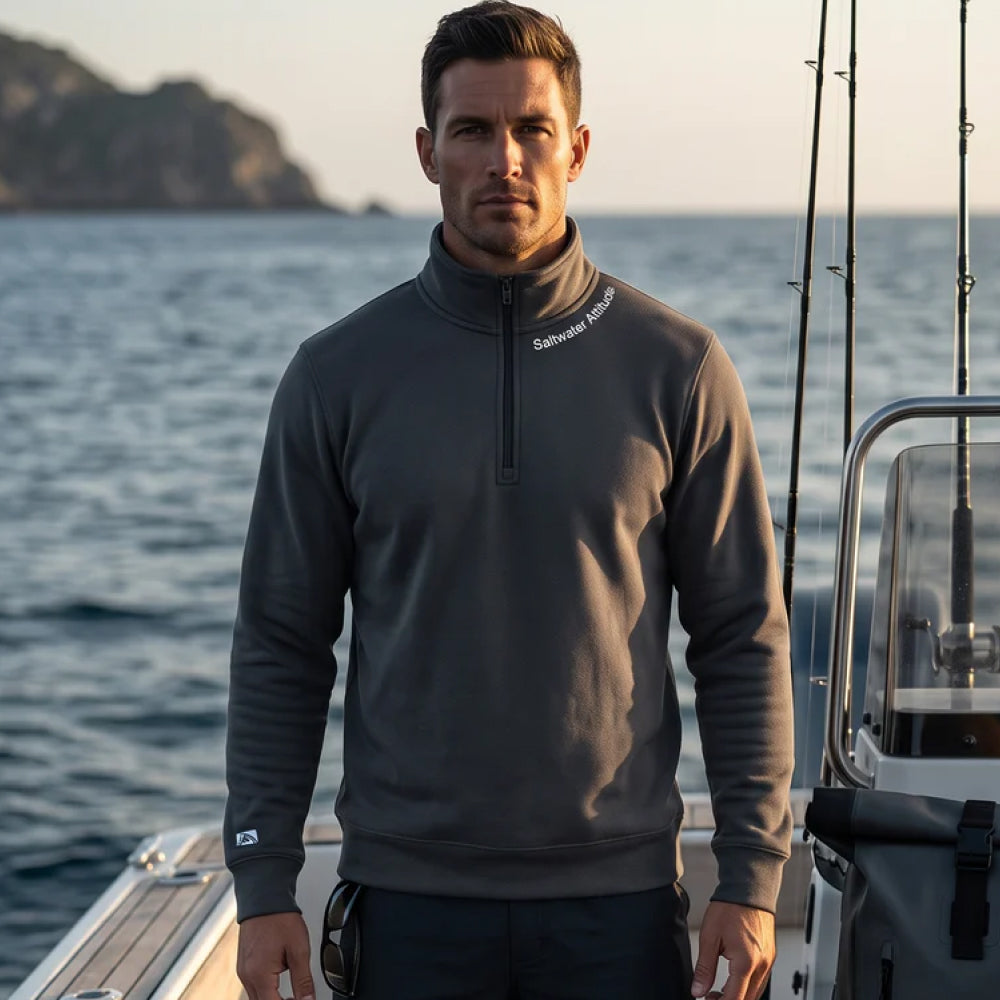 Saltwater Attitude - Fleece 1/4-Zip Pullover Sweatshirt | Unisex Cotton Blend Quarter Zip - Chasing Fin New Collection
