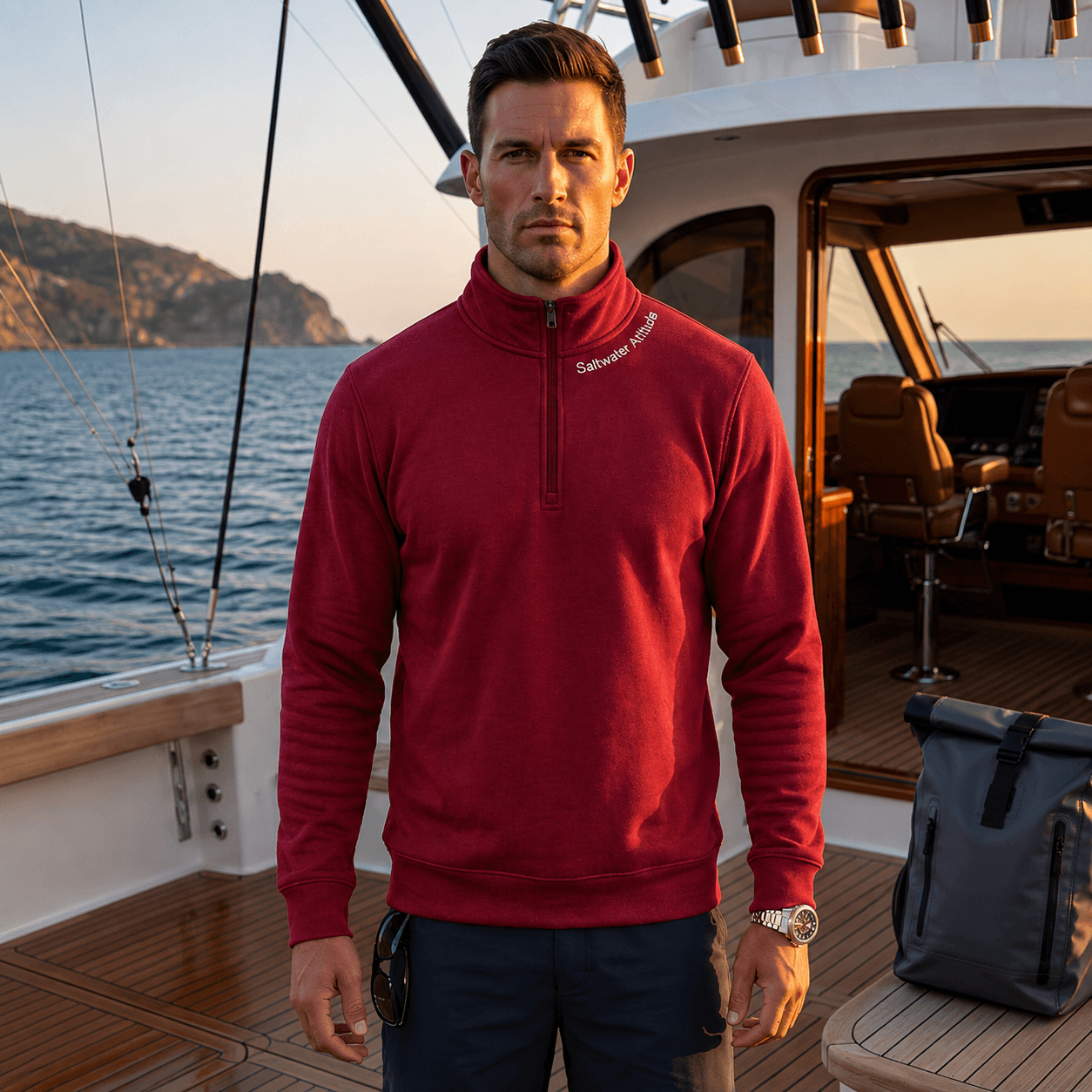Saltwater Attitude - Fleece 1/4-Zip Pullover Sweatshirt | Unisex Cotton Blend Quarter Zip - Chasing Fin New Collection
