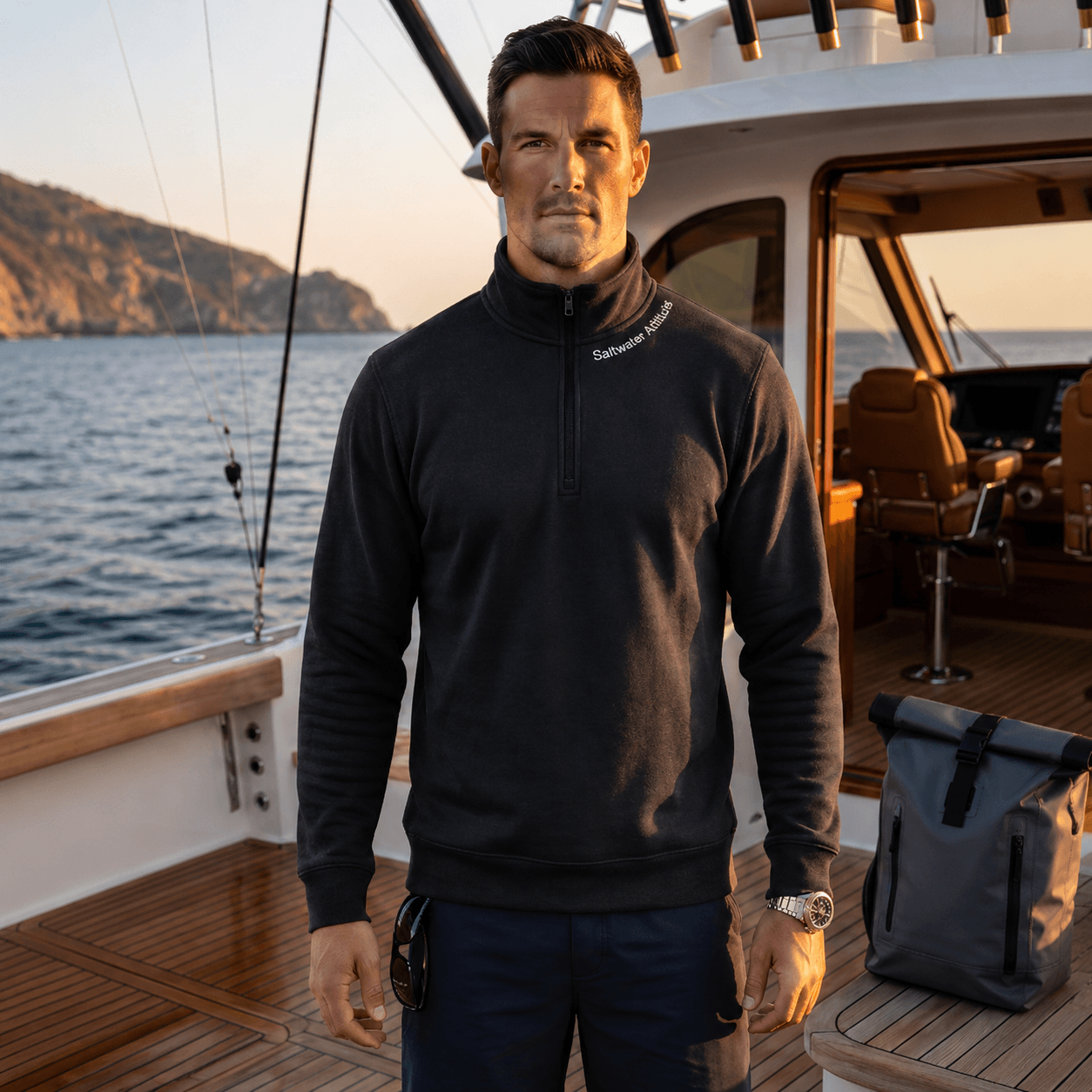 Saltwater Attitude - Fleece 1/4-Zip Pullover Sweatshirt | Unisex Cotton Blend Quarter Zip - Chasing Fin New Collection
