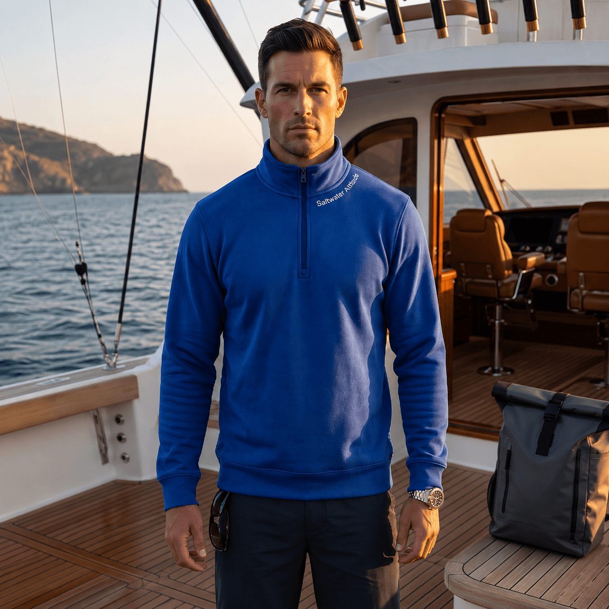 Saltwater Attitude - Fleece 1/4-Zip Pullover Sweatshirt | Unisex Cotton Blend Quarter Zip - Chasing Fin New Collection
