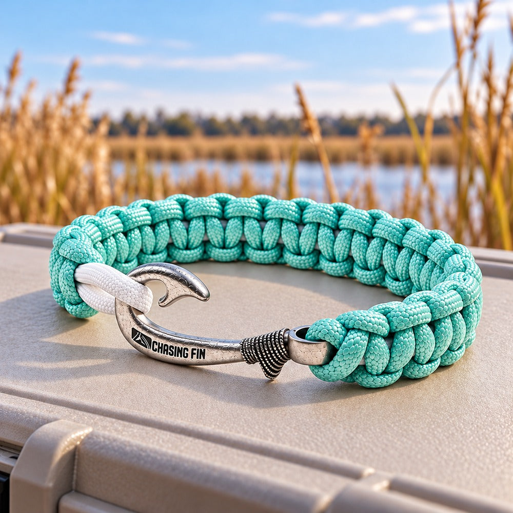 Turquoise & Silver Slim Cobra Braid Fish Hook Bracelet