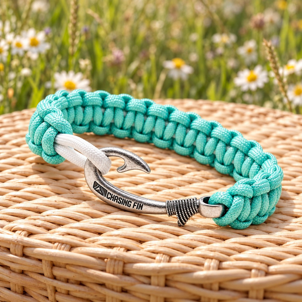 Turquoise & Silver Slim Cobra Braid Fish Hook Bracelet