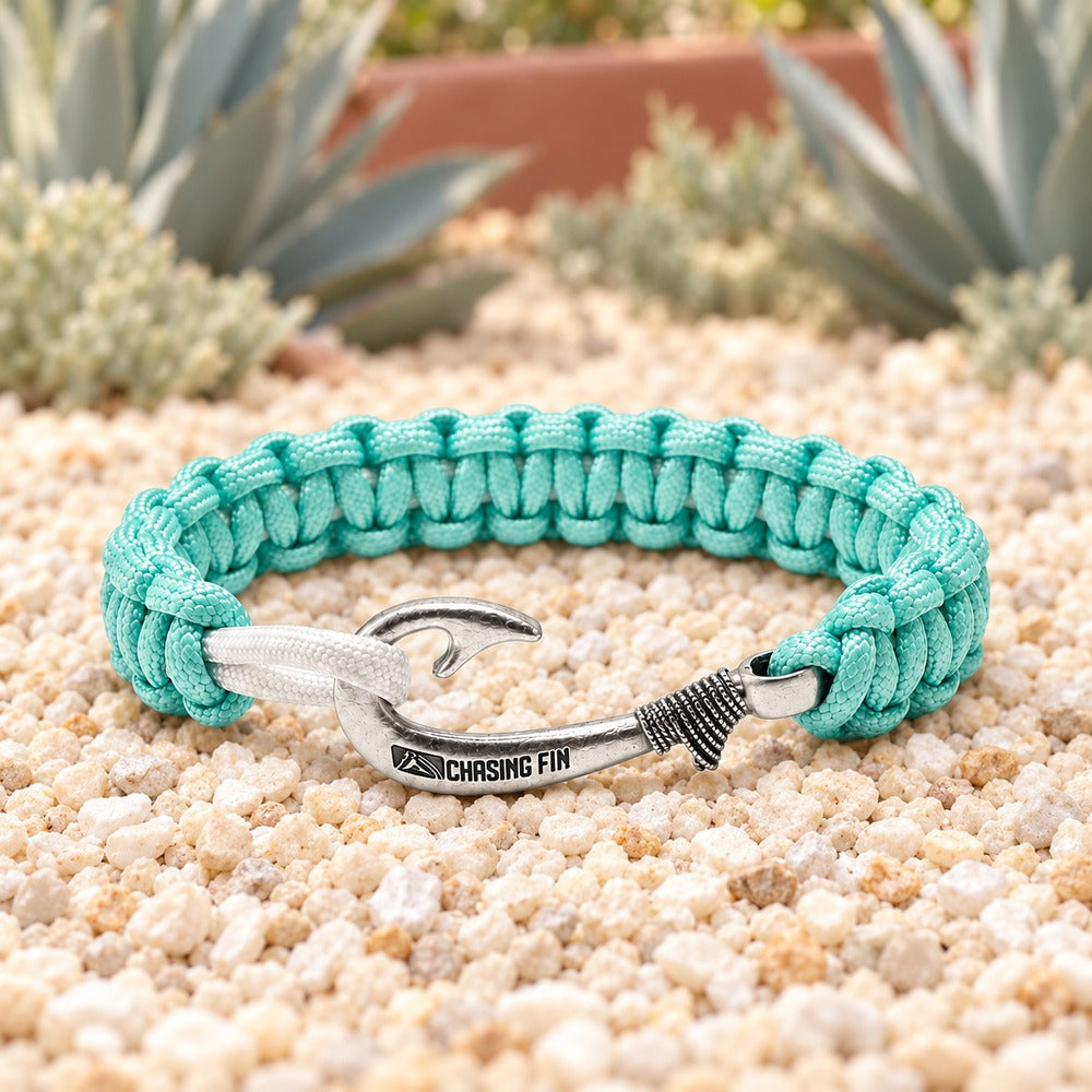 Turquoise & Silver Slim Cobra Braid Fish Hook Bracelet