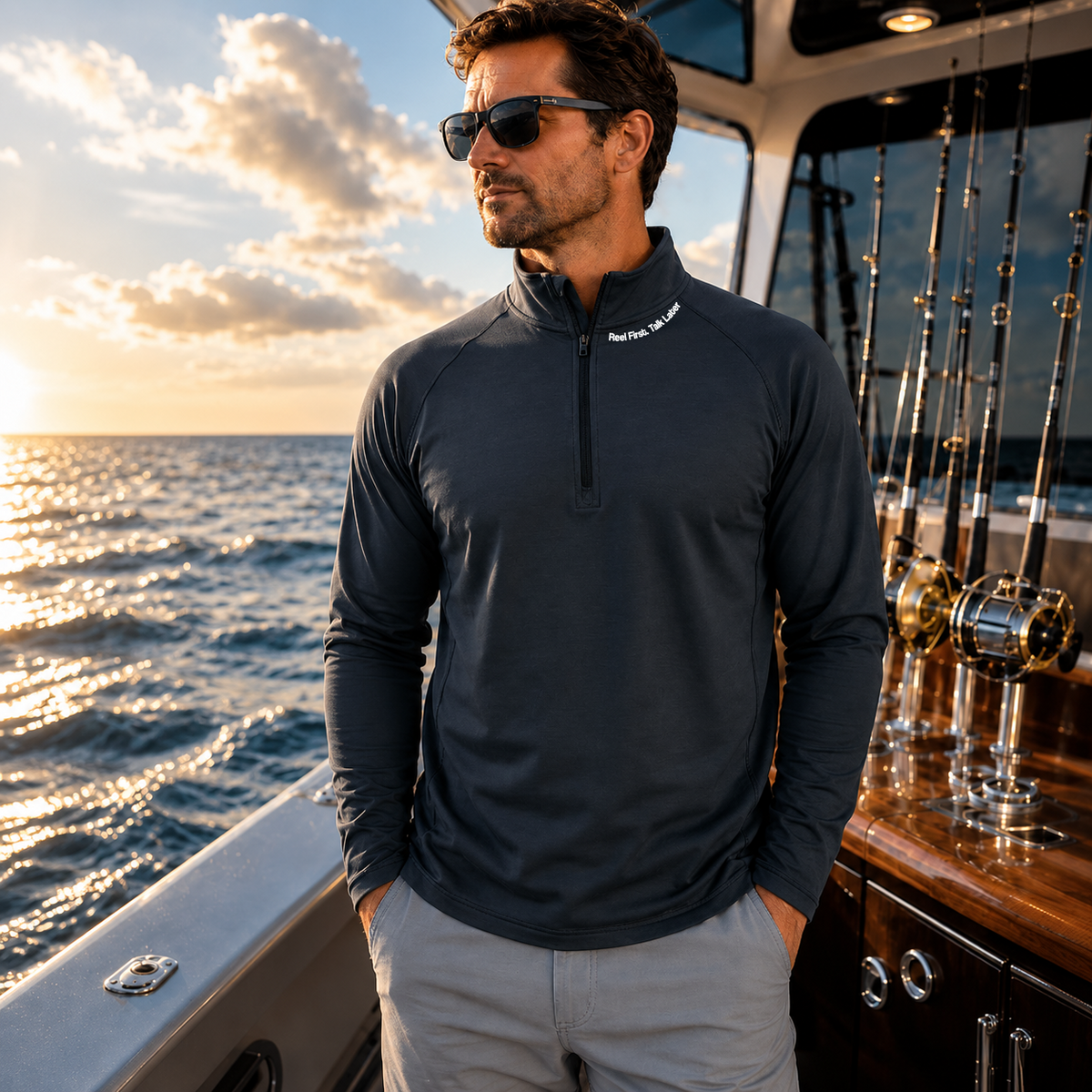 Reel First Talk Tlater Performance Quarter Zip Pullover | UPF 50+ Outdoor