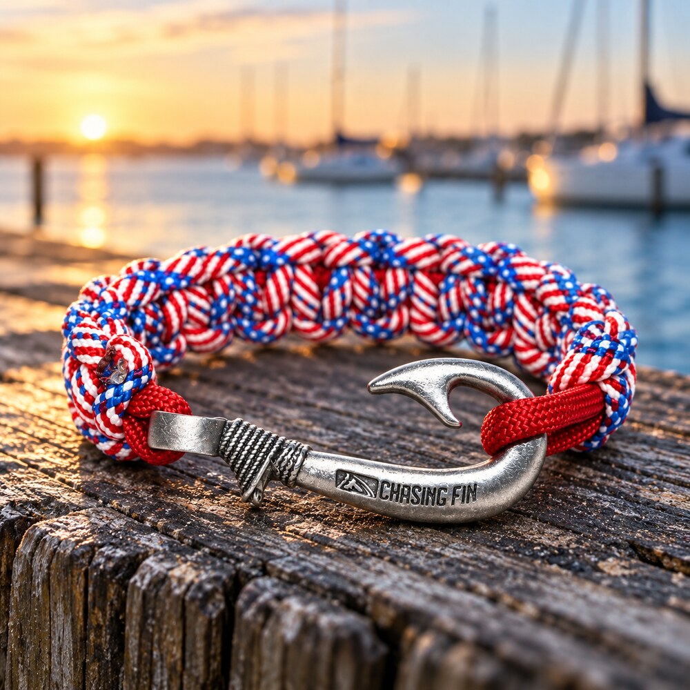 Stars & Stripes Cobra Braid Fish Hook Bracelet