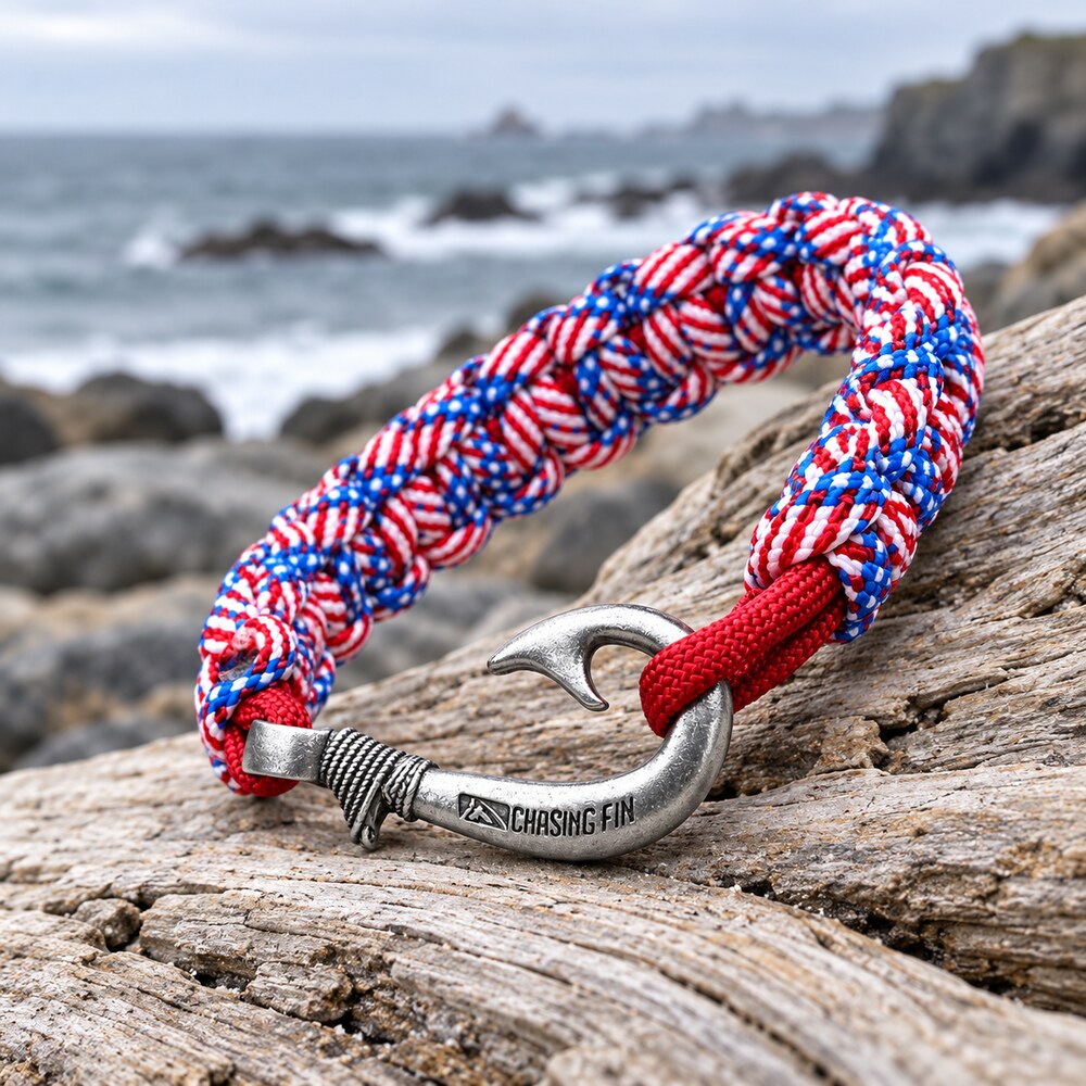 Stars & Stripes Cobra Braid Fish Hook Bracelet