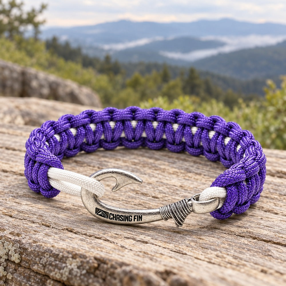 Purple & Silver Slim Cobra Braid Fish Hook Bracelet