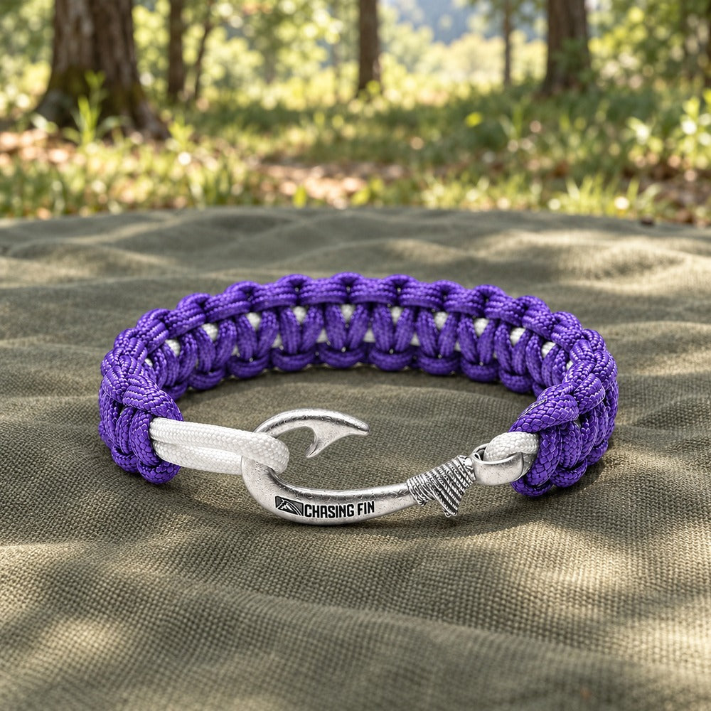 Purple & Silver Slim Cobra Braid Fish Hook Bracelet