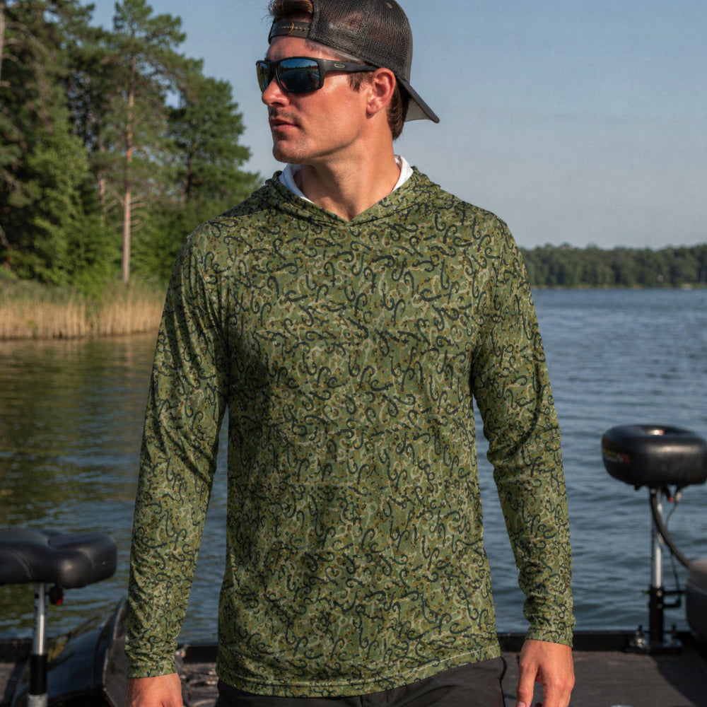 Woodland Exclusive Chasing Fin Fish Hook Pattern Performance Hoodie Collection
