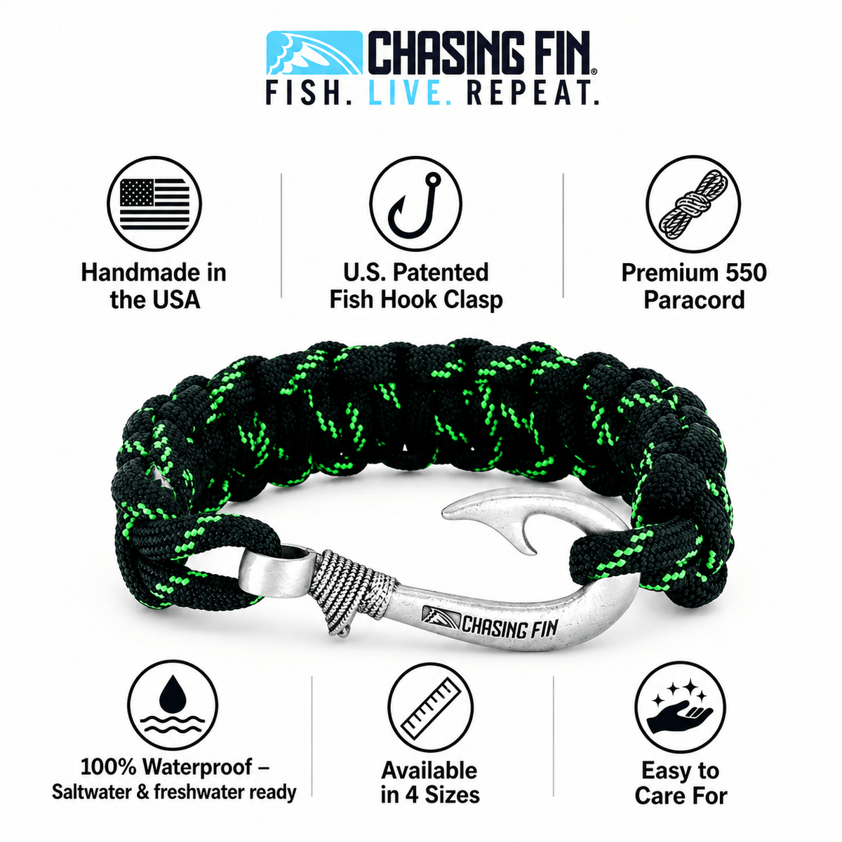 Armed Forces Cobra Braid Fish Hook Bracelet-Glow in the DARK