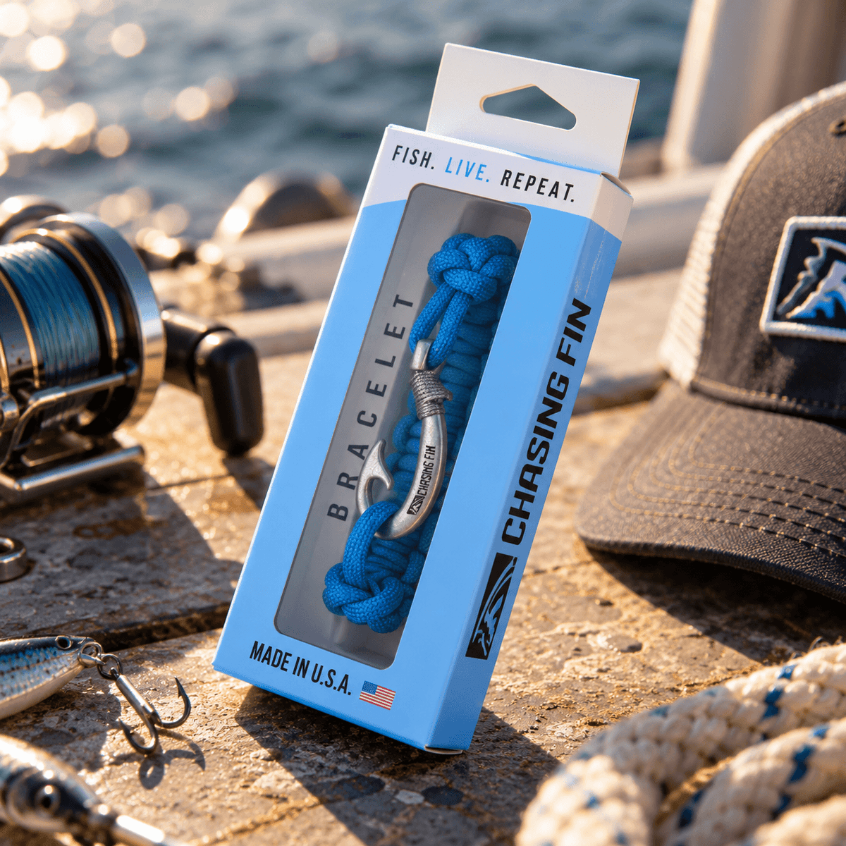 Blue Lake - Northwoods K Hooked Cobra Braid Fish Hook Bracelet