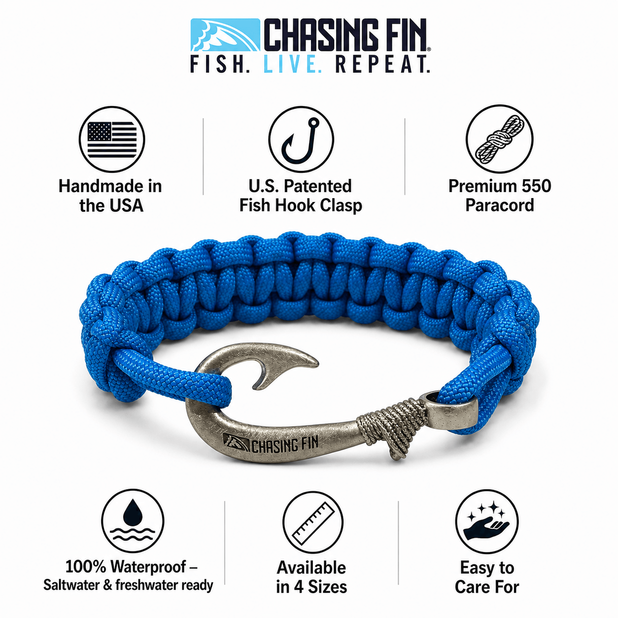 Blue Lake - Northwoods K Hooked Cobra Braid Fish Hook Bracelet