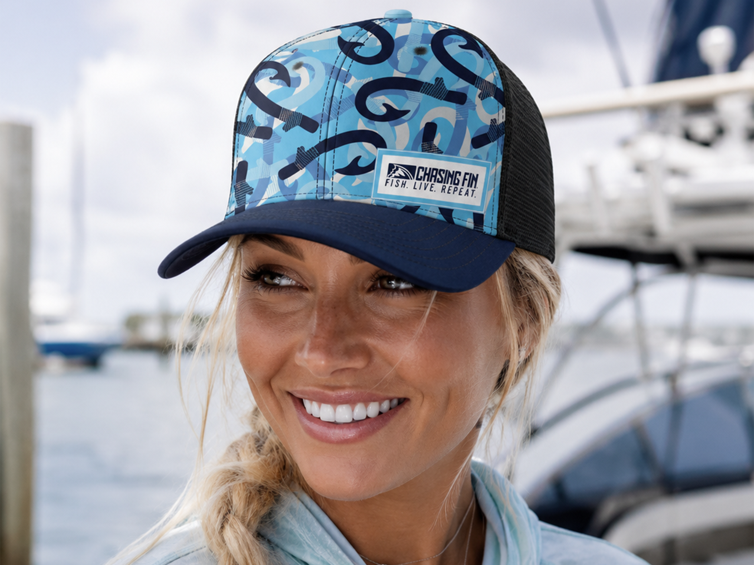 Blue Hook Camo Exclusive Pattern Performance Trucker Hat