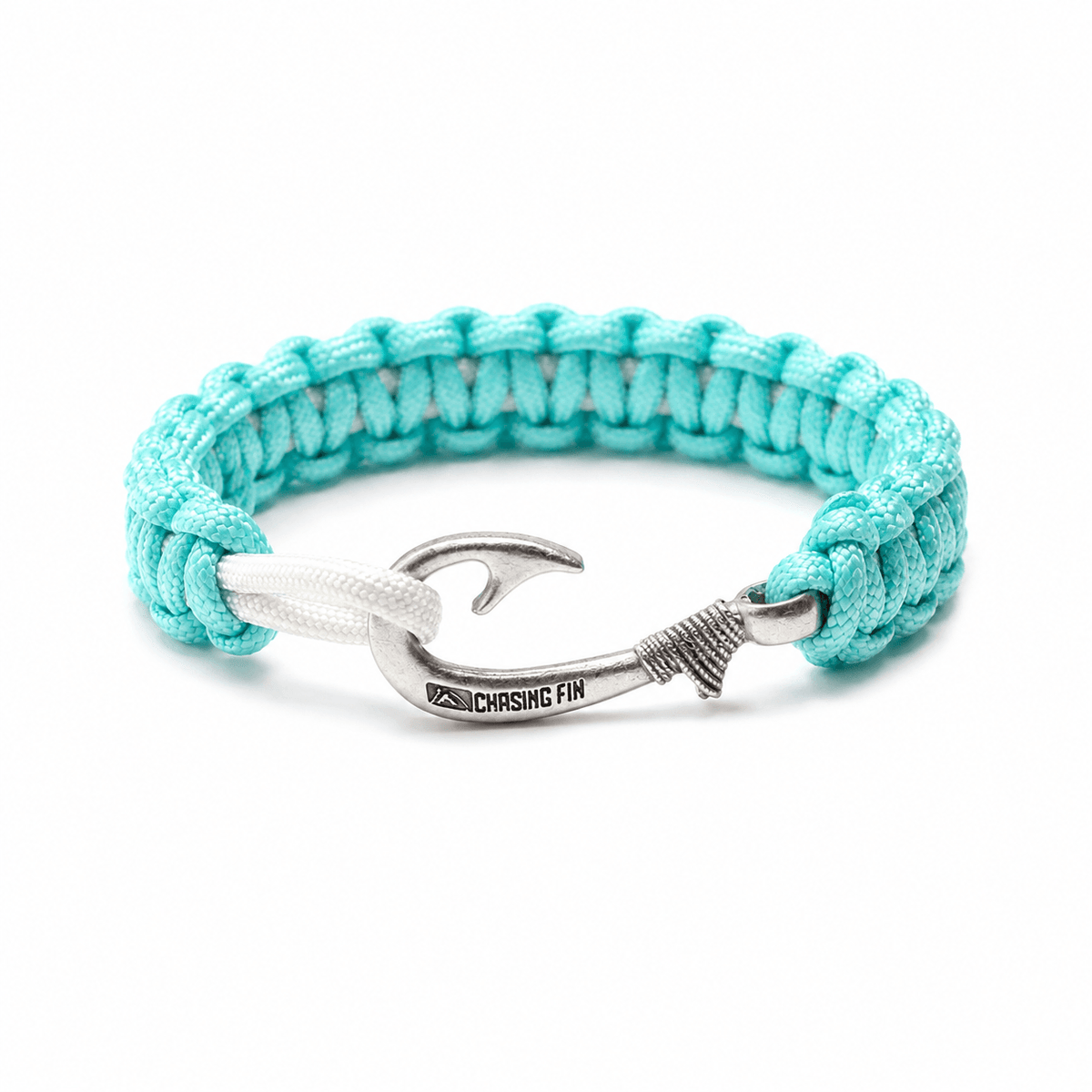 Turquoise & Silver Slim Cobra Braid Fish Hook Bracelet