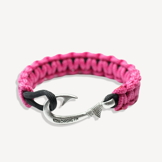 New Slim Cobra Braid Fish Hook Bracelet (Fuchsia & Black)