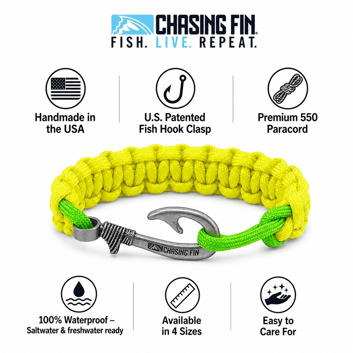 Frogs for Hogs Cobra Braid Fish Hook Bracelet -Glow in the Dark