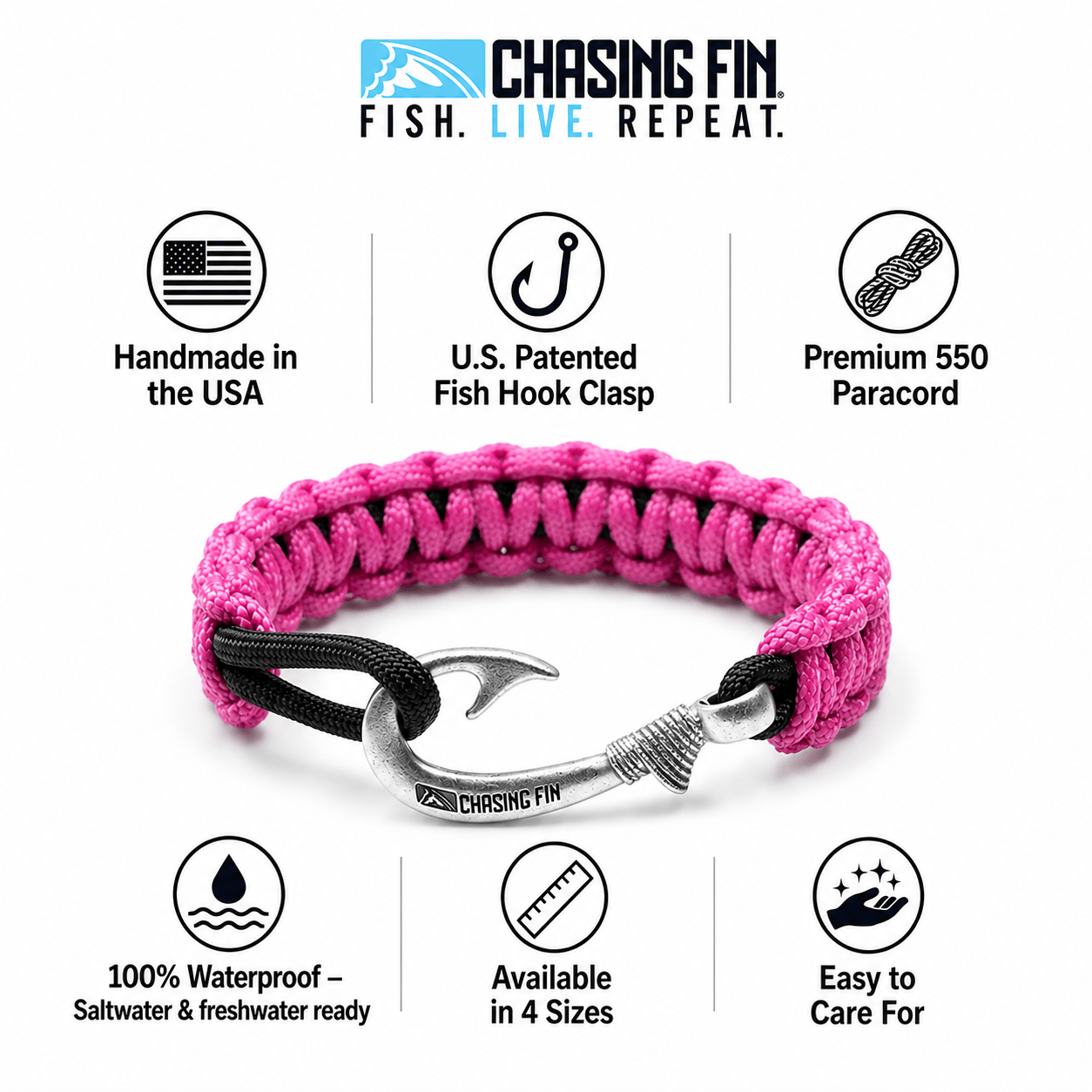 Fuchsia & Black Slim Cobra Braid Fish Hook Bracelet