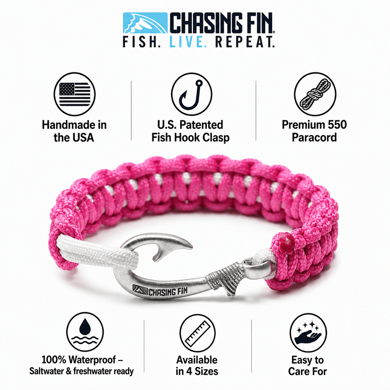 Fuchsia & Silver Slim Cobra Braid Fish Hook Bracelet