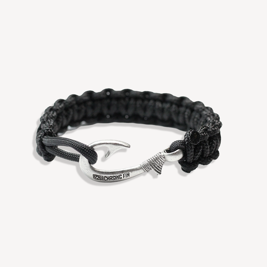 New Slim Cobra Braid Fish Hook Bracelet (Solid Black)