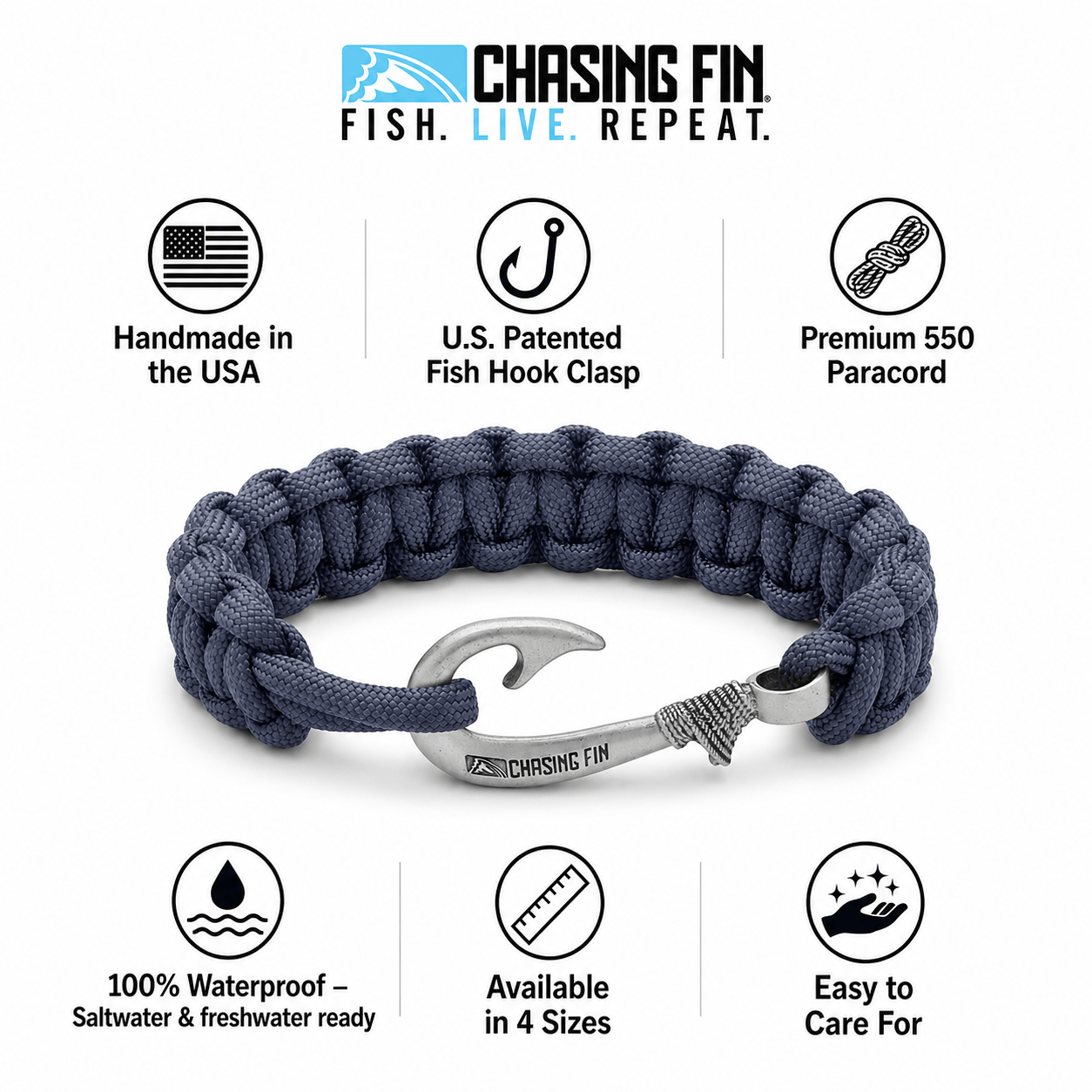 Graphite Cobra Braid Fish Hook Bracelet