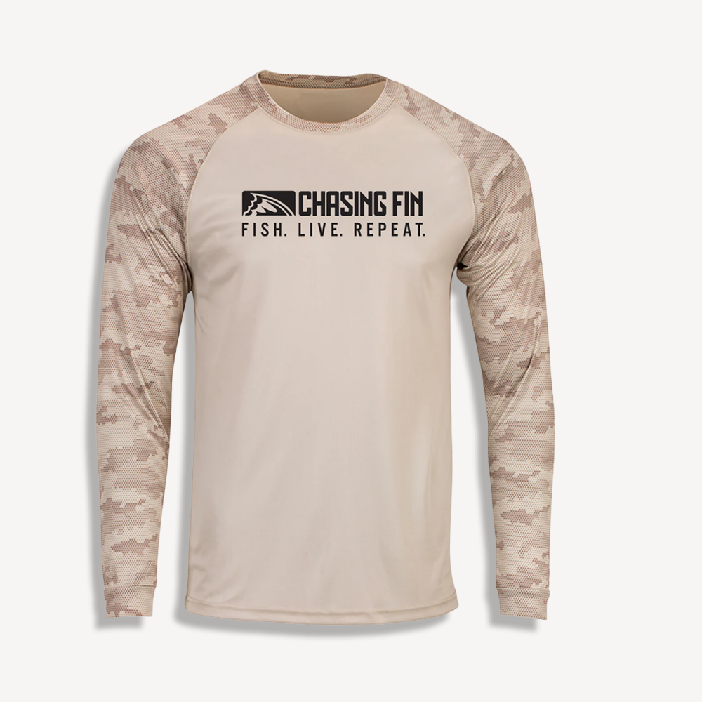 ProFin Camo FISH LIVE REPEAT Performance Long Sleeve Shirt Sand