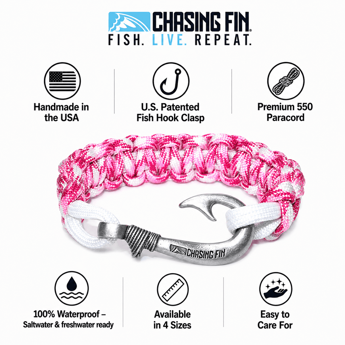 Cancer Awareness Cobra Braid Fish Hook Bracelet