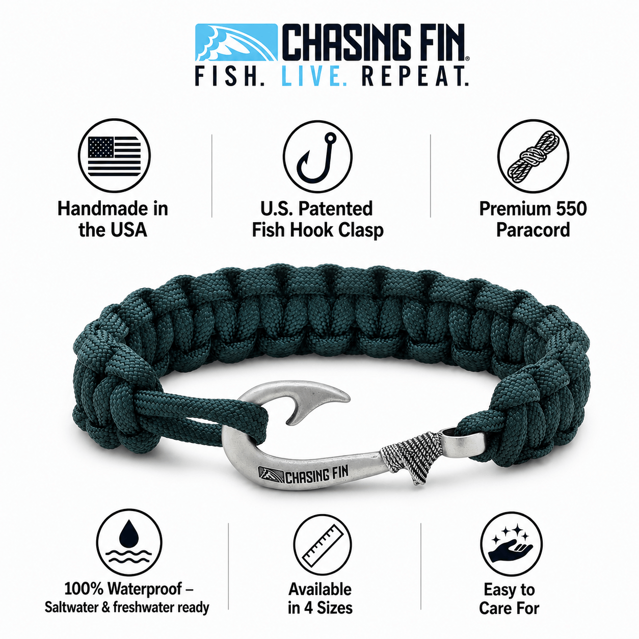 Hunter Green Cobra Braid Fish Hook Bracelet