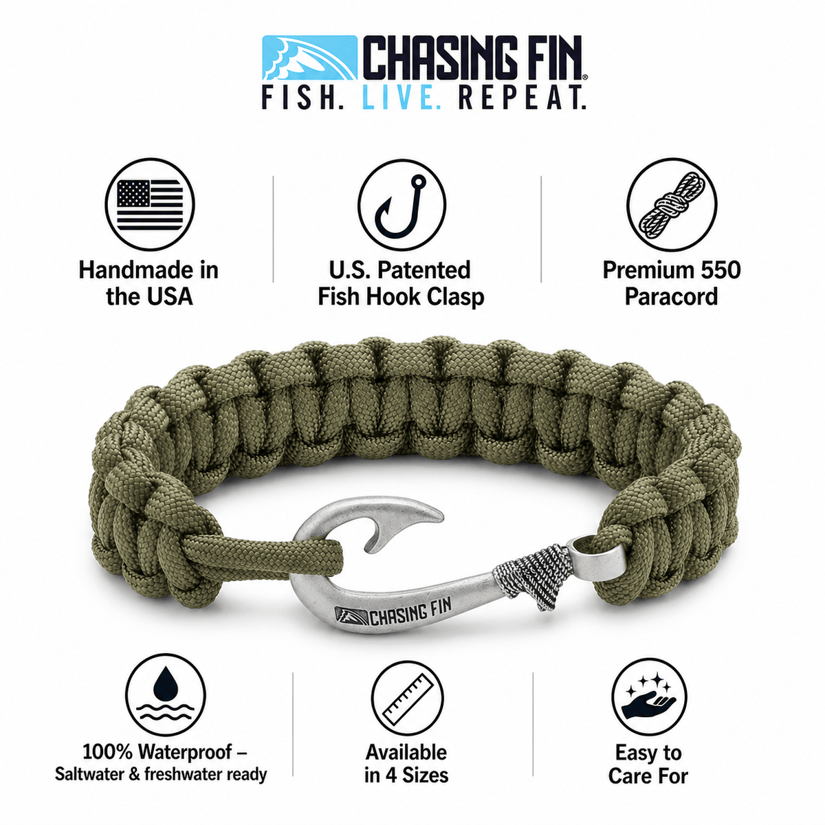 Moss Green Cobra Braid Fish Hook Bracelet