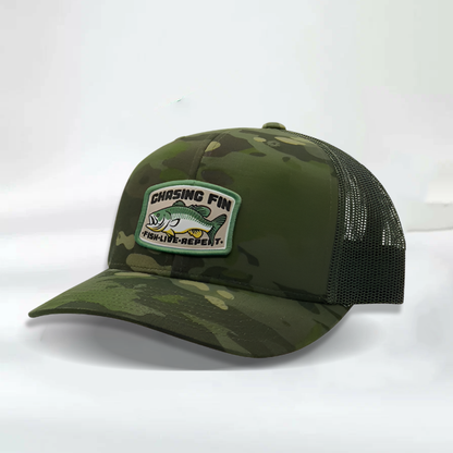 Bass Catcher Green Camo Trucker Cap (Curved Bill)