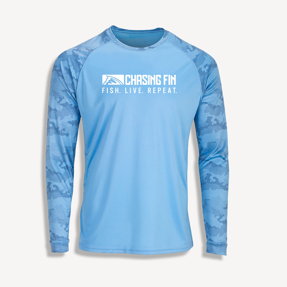 ProFin Camo FISH LIVE REPEAT Performance Long Sleeve Shirt Blue Mist