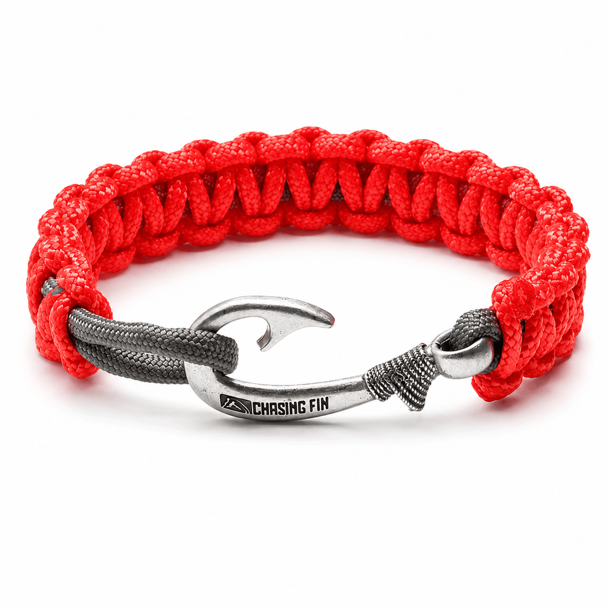 New Slim Cobra Braid Fish Hook Bracelet (Neon Orange & Gray)