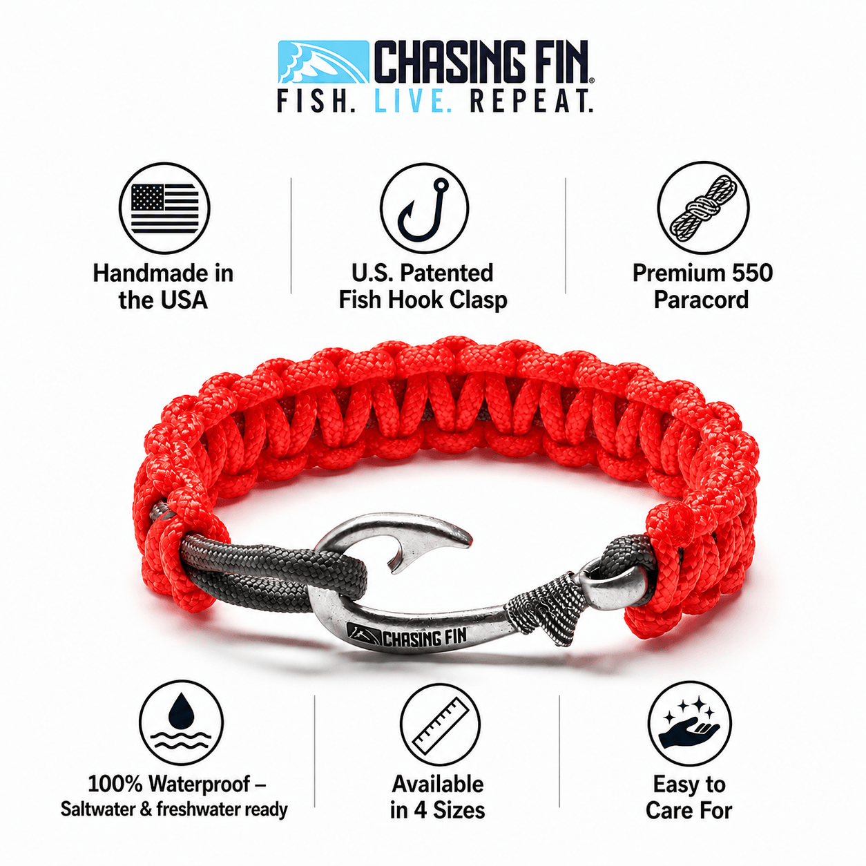 New Slim Cobra Braid Fish Hook Bracelet (Neon Orange & Gray)