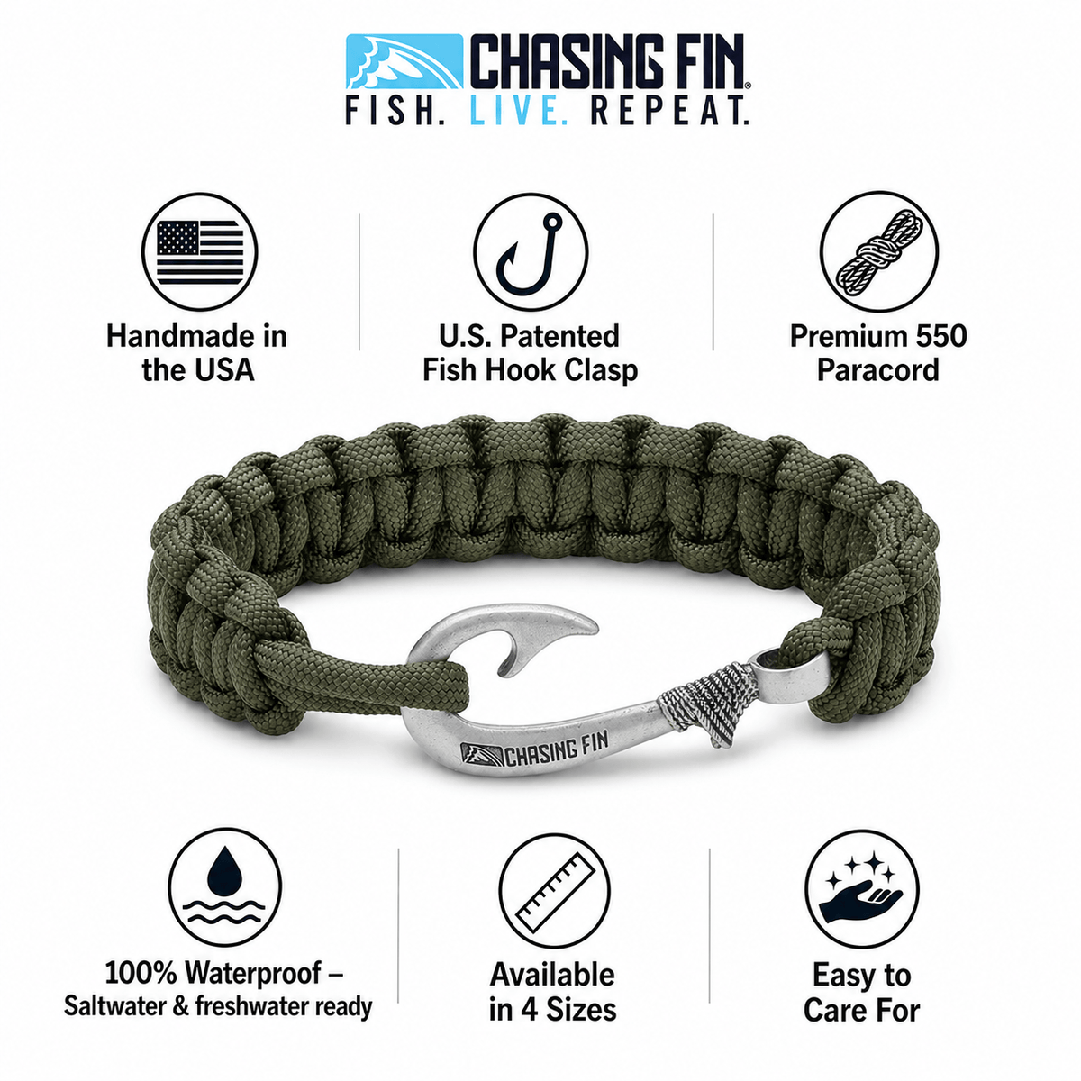 Olive Drab Cobra Braid Fish Hook Bracelet