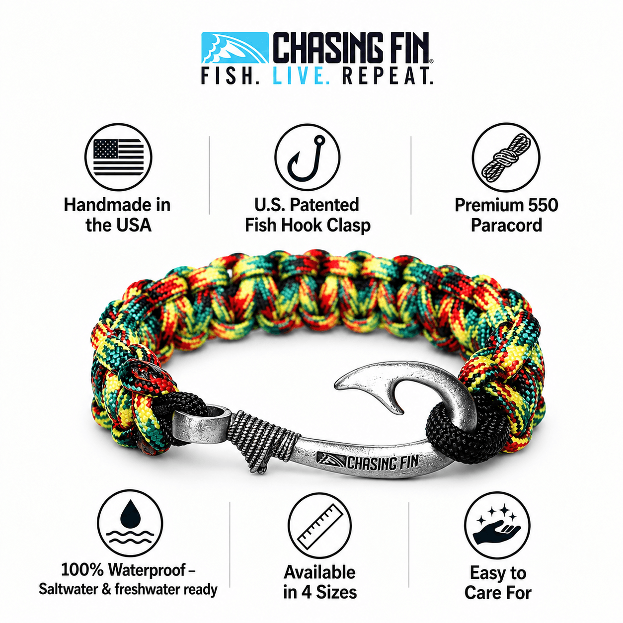 Rasta Cobra Braid Fish Hook Bracelet
