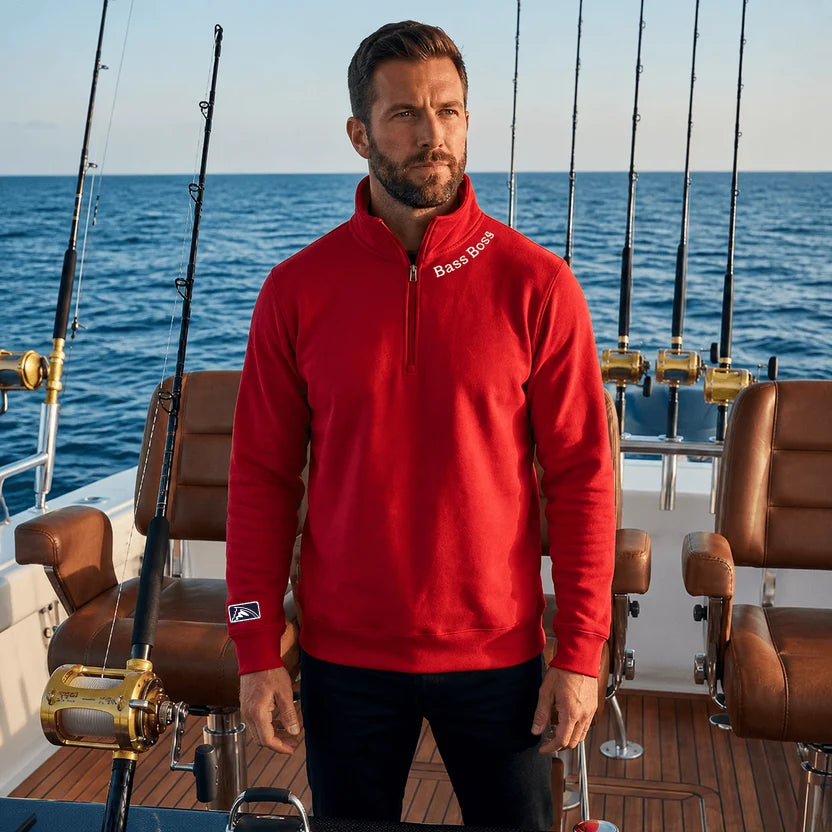 Bass Boss - Fleece 1/4-Zip Pullover Sweatshirt | Unisex Cotton Blend Quarter Zip - Chasing Fin New Collection