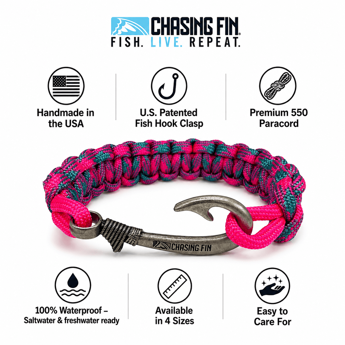 Rosy Reef Cobra Braid Fish Hook Bracelet-Glow in the Dark