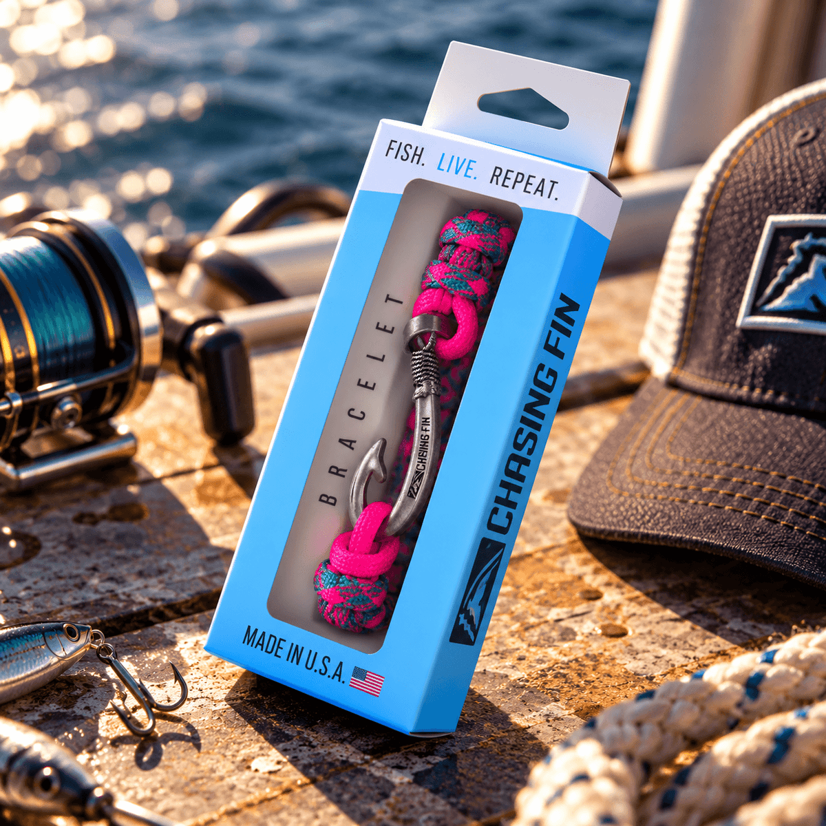 Rosy Reef Cobra Braid Fish Hook Bracelet-Glow in the Dark