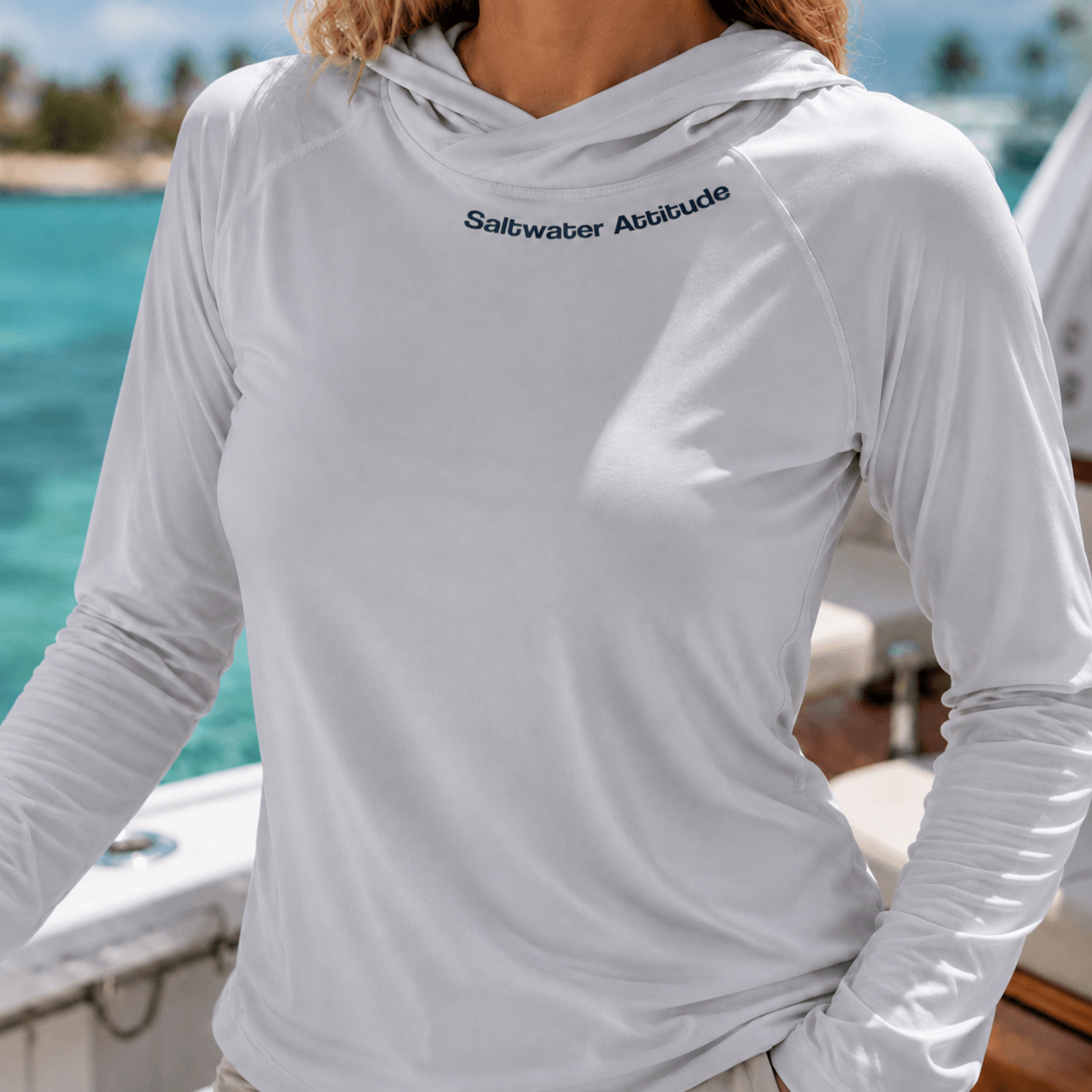 Saltwater Attitude - Ladies Solar Performance Hoodie - Chasing Fin New Collection
