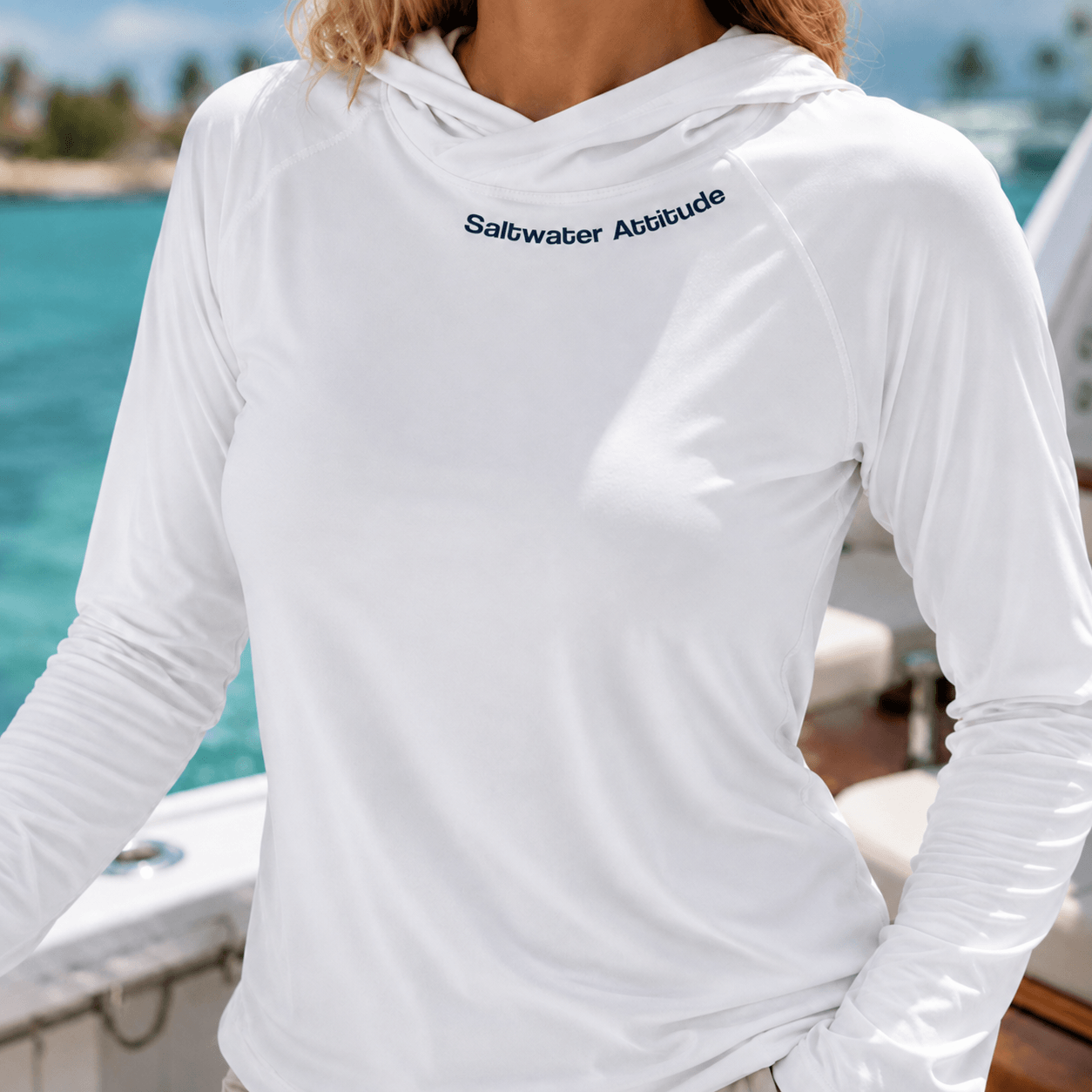 Saltwater Attitude - Ladies Solar Performance Hoodie - Chasing Fin New Collection