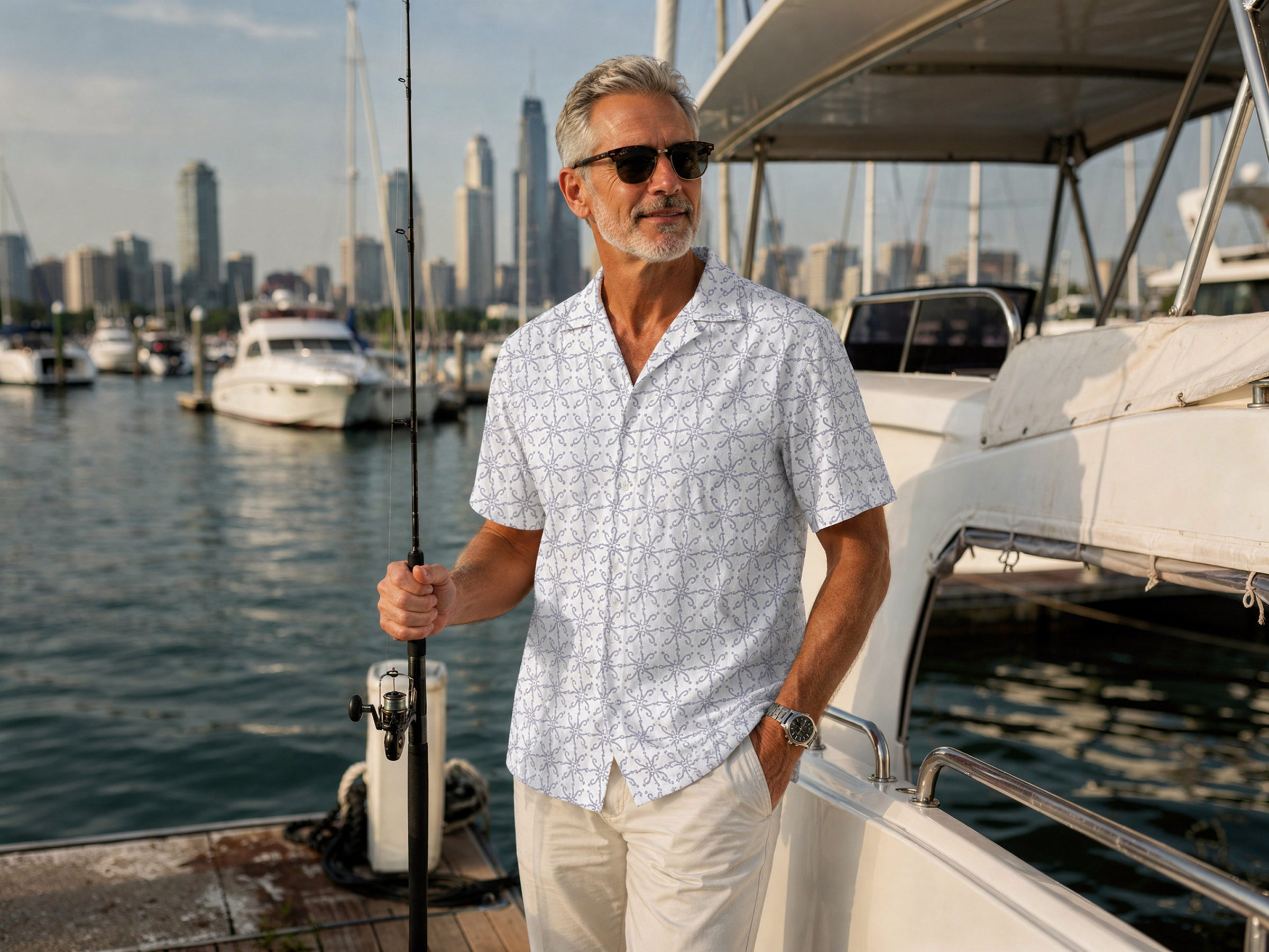 Chasing Fin Exclusive Fish Hook Repeat Pattern Button-Up