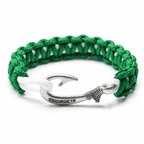New Slim Cobra Braid Fish Hook Bracelet (Kelly Green & White)