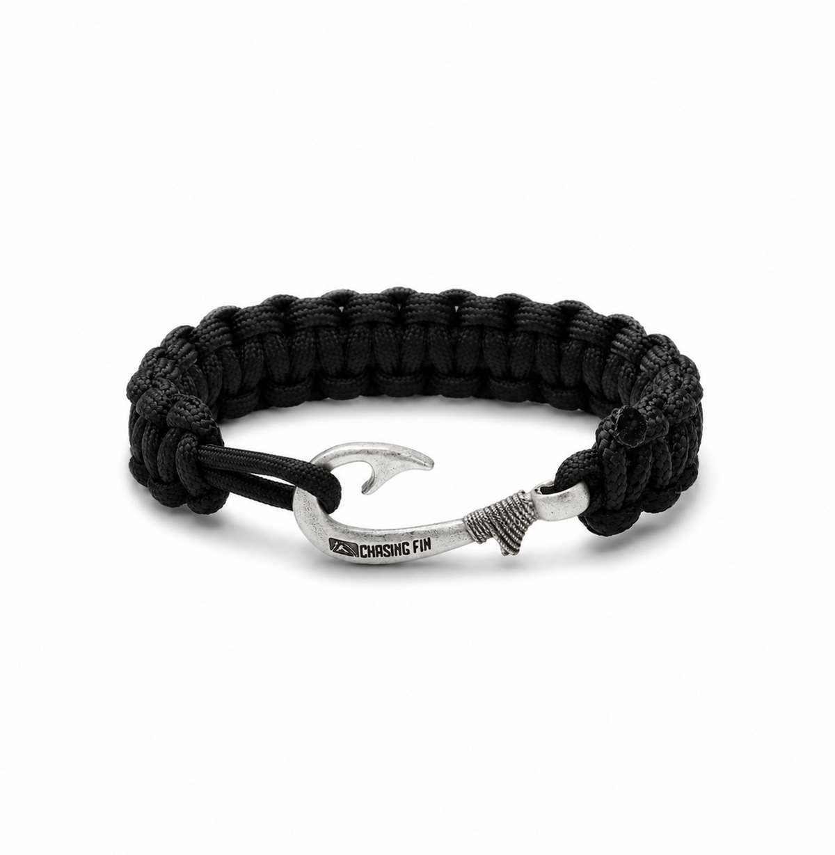 Solid Black Slim Cobra Braid Fish Hook Bracelet