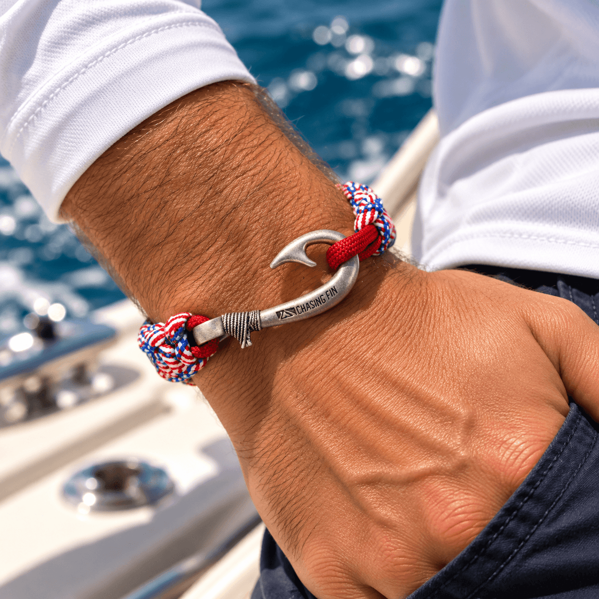 Stars & Stripes Cobra Braid Fish Hook Bracelet