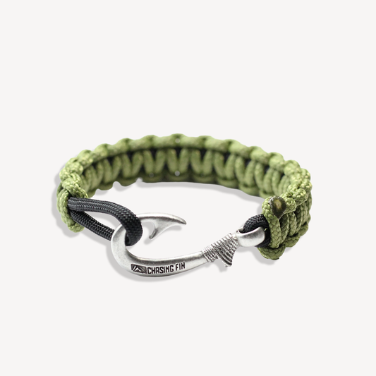 New Slim Cobra Braid Fish Hook Bracelet (Moss & Black)