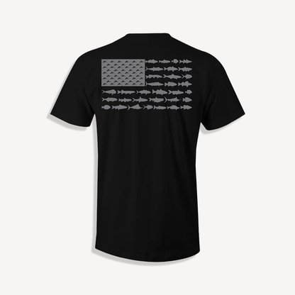 Distressed American Fish Flag T-Shirt (Black)---COMING SOON!