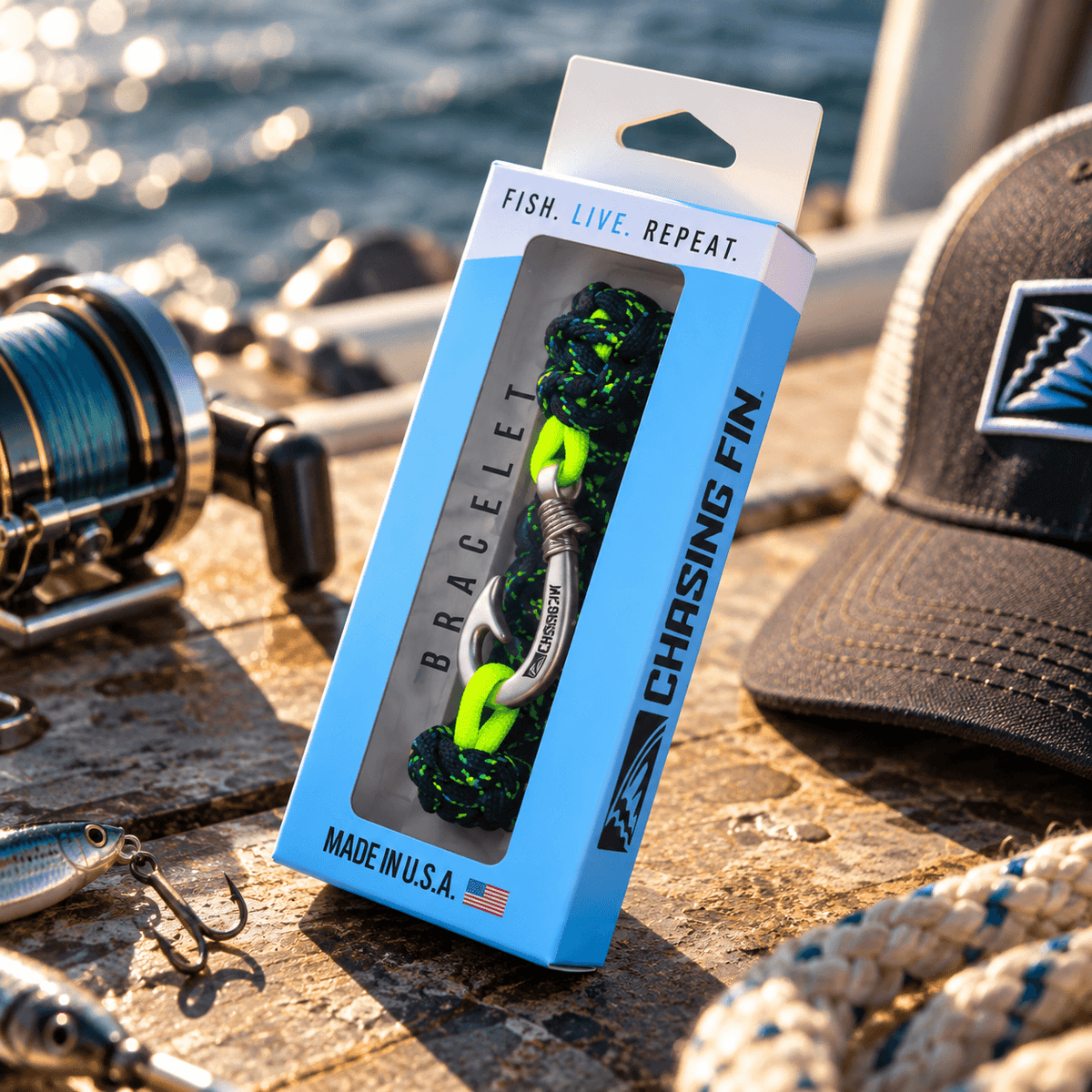 Yellowfin Fury Cobra Braid Fish Hook Bracelet- Glow in the Dark