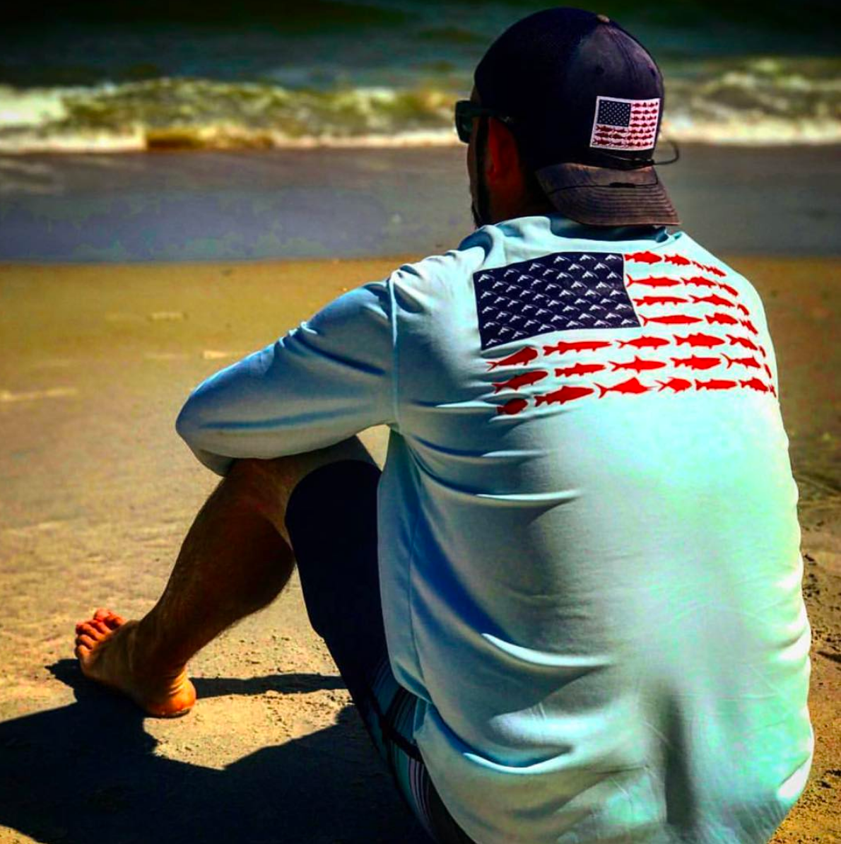 American Fish Flag Patriotic Performance Shirt (Arctic Blue)
