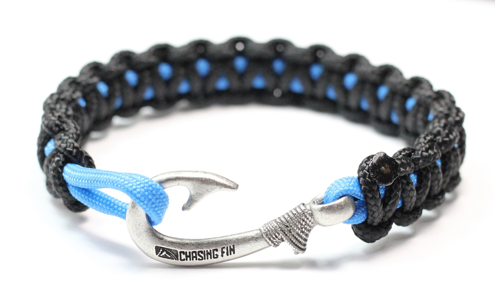 New Slim Cobra Braid Fish Hook Bracelet (Black & Blue)