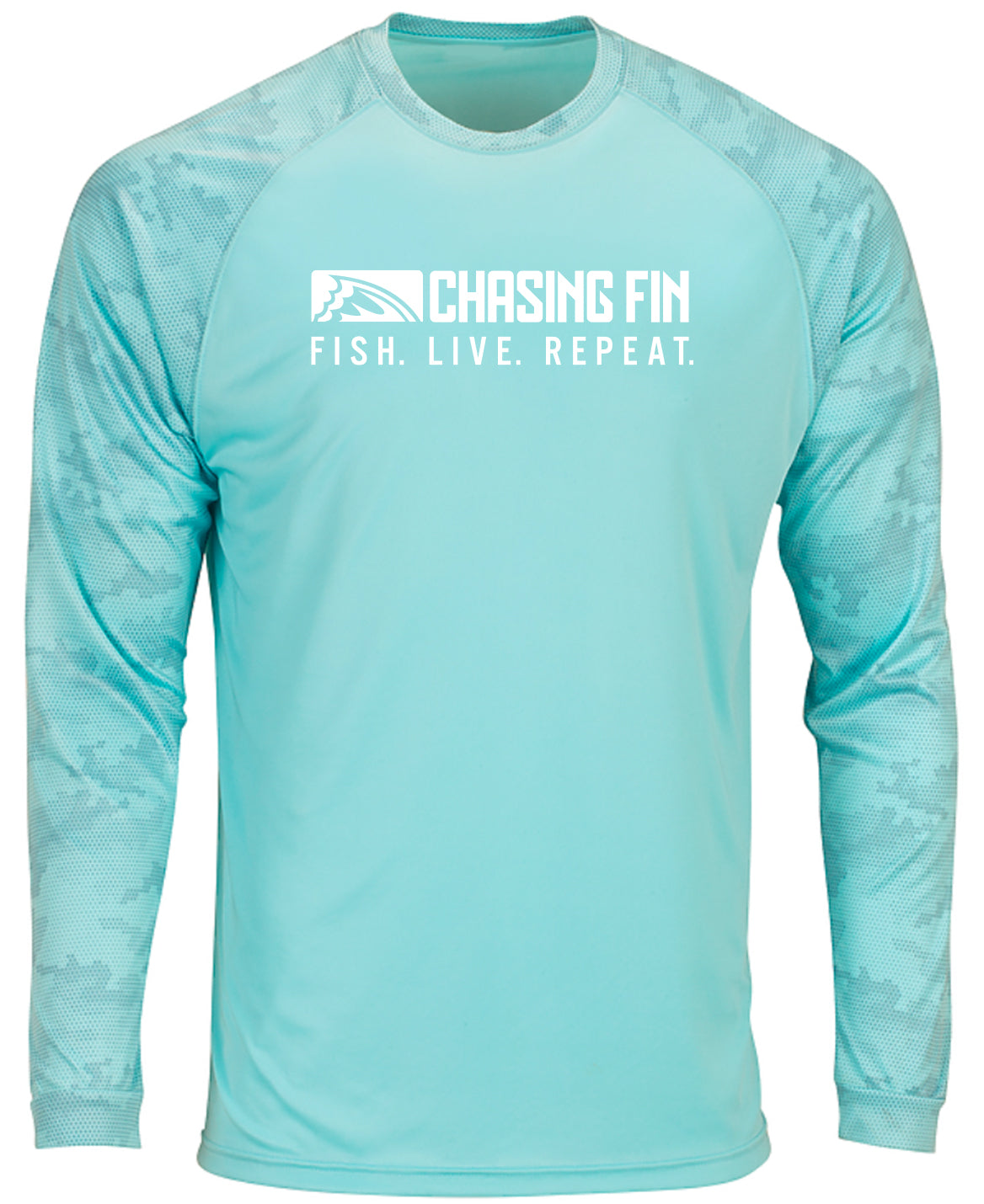 ProFin Camo FISH LIVE REPEAT Performance Long Sleeve Shirt Aqua